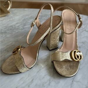 GUCCI Marmont GG ankle strap 4” heels